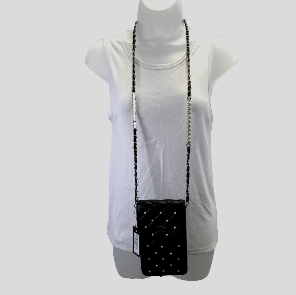 Badgley Mischka Black Quilted Phone case/crossbody Bag with Pearl Accents - Picture 4 of 4